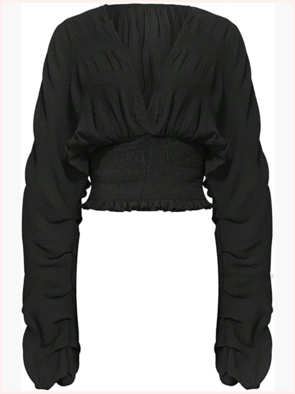 Deep V Neck Lantern Sleeve Crop Blouse Ruffle Top